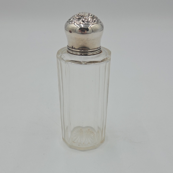 Antique Repousse Sterling Silver Vanity Glass Bottle